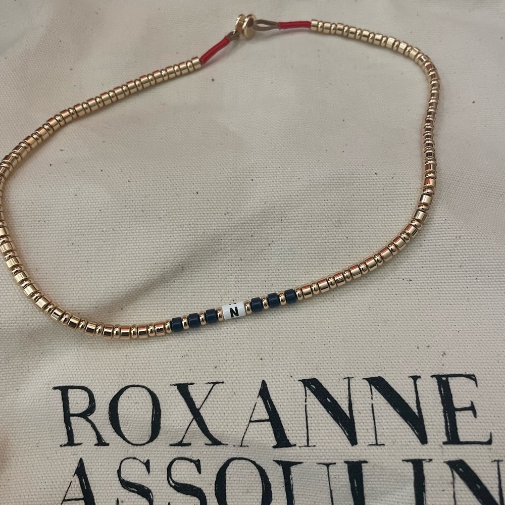 Roxanne Assoulin gold color necklace with a letter “N” in the middle